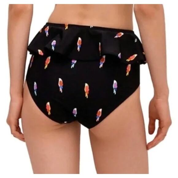 Kate Spade New York Flock Party Parrot Peplum High-Waist Bottoms Black XS NWT - Picture 6 of 6